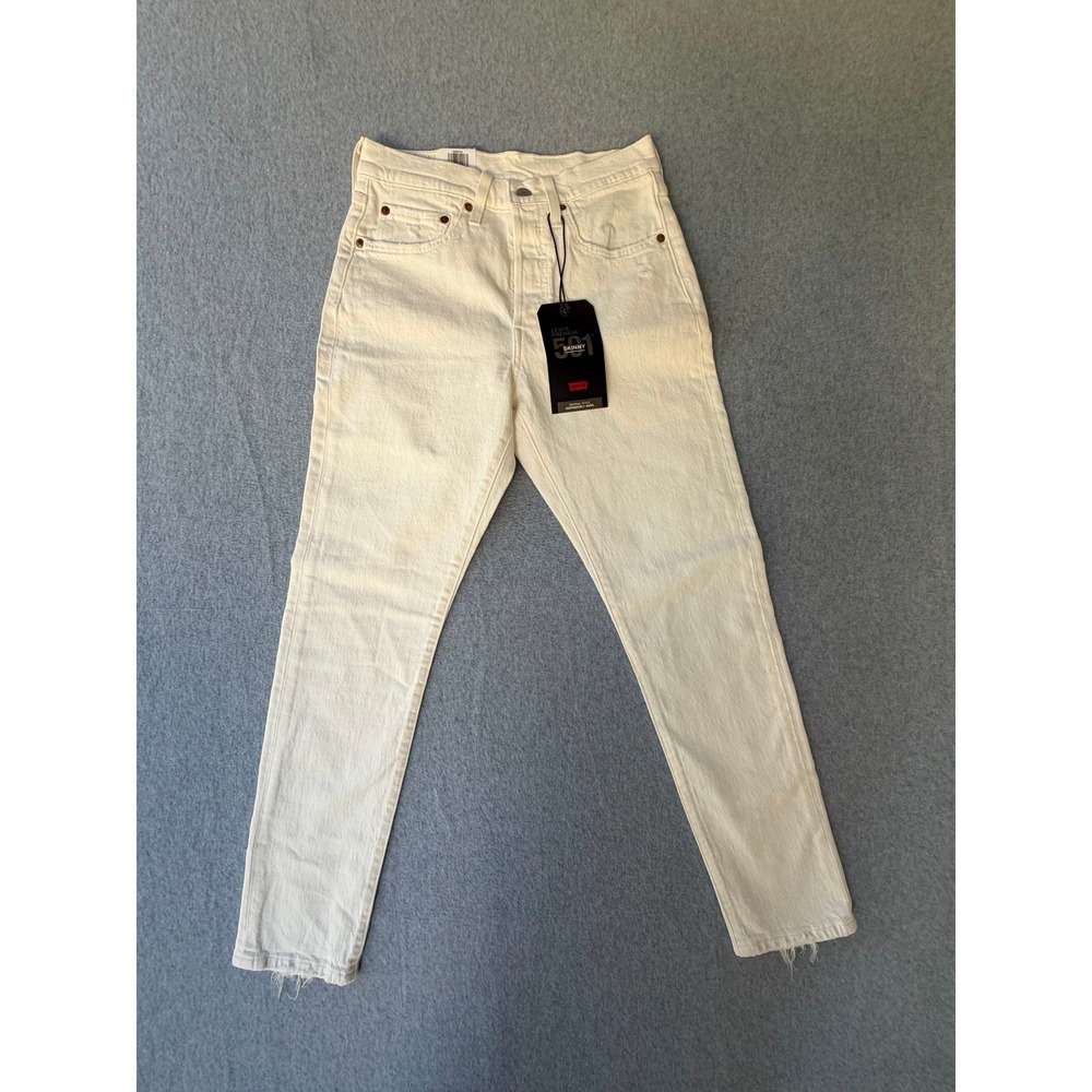 Levis Premium 501 Skinny Jeans Off White Cream High Rise Button Fly 26x28 NEW